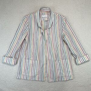 Vintage Union Made Rainbow Striped Blazer Womens Size 16 Jacket Open Front Pride